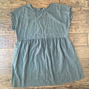 Sonoma Dress Women’s 1X Olive Green Linen Blend Pockets Short Cap Sleeve